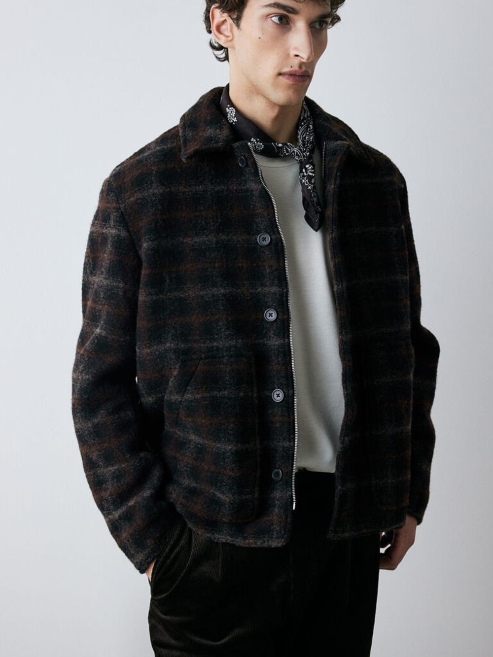 H&M Plaid Wool Blend Casual Jacket - Brown & Black